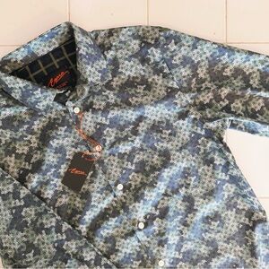 Egara Men's Button-Up Shirt — Blue Green Pattern